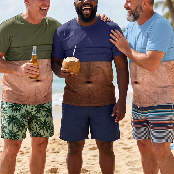 Funny 3D Beer Belly Dad Bod Shirt - Mens Beach & Party Gag Gift