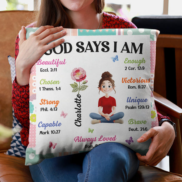 God Says I Am Patchwork Flower - Personalized Pillow