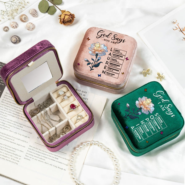 God Says I Am With Name Letter In Bible - Personalized Jewelry Box