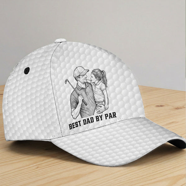Golf Dad Custom Photo Sketch Line Art Father's Day Gift For Him - Personalized Classic Cap