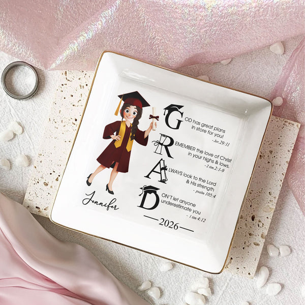 Graduation Motivation God Has Great Plans For You - Personalized Jewelry Dish