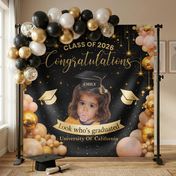 Graduation Party Sign With Childhood Photo - Vintage Childhood Decor Themed - Personalized Backdrop