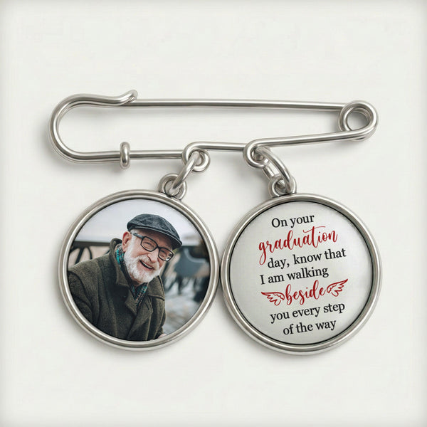 Graduation Walking Beside You Every Step - Personalized Lapel Pin With Photo Charms