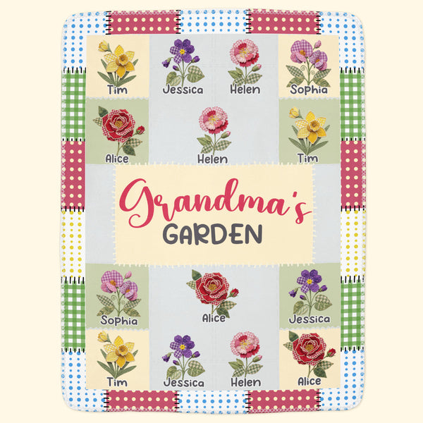 Grandma's Garden Patchwork Birth Flower - Personalized Blanket