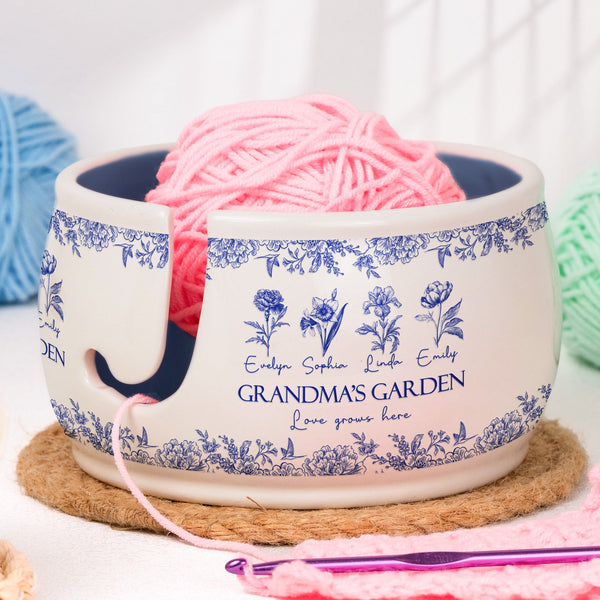 Mother's Day Gifts, Grandma's Garden Custom Birth Flower - Personalized Yarn Bowl