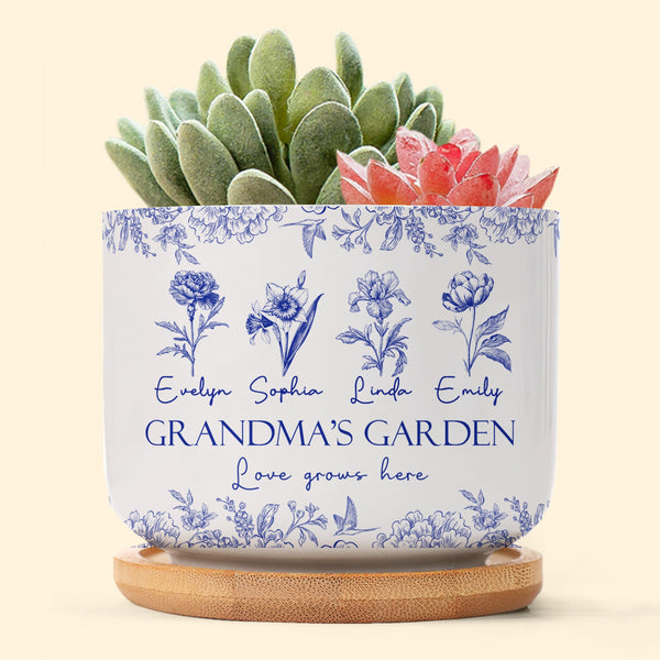 Grandma's Garden Love Grows Here Gift For Grandma - Personalized Ceramic Plant Pot