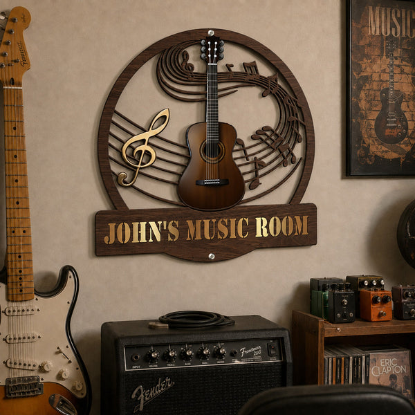 Personalized Guitar Music Room Metal Sign - Custom Name & Guitar Type Studio Wall Decor