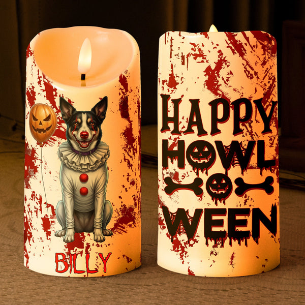 Halloween Decor Custom Pet Photo Happy Howloween Scary Clown Personalized LED Candle