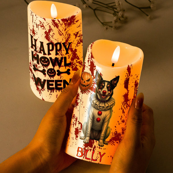 Halloween Decor Custom Pet Photo Happy Howloween Scary Clown Personalized LED Candle