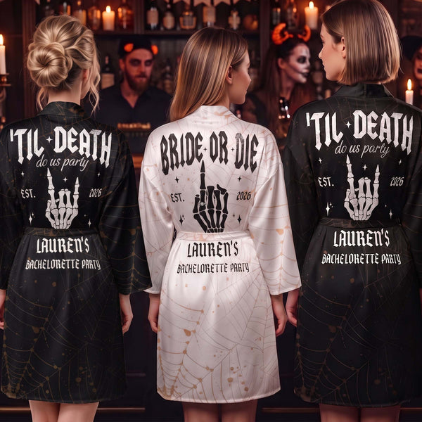 Personalized Halloween Bachelorette Bride Or Die Satin Robe