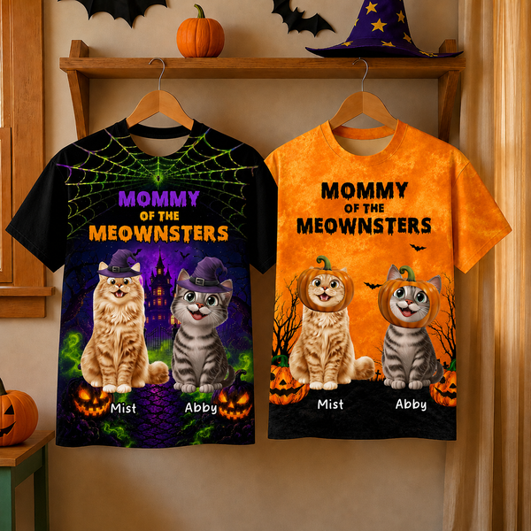 Personalized Halloween Mommy Daddy of The Meownsters Shirt