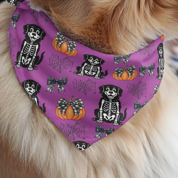 Personalized Halloween Dog Bandana Collar - Cute Pumpkin, Spiderweb & Coquette Bow Pattern