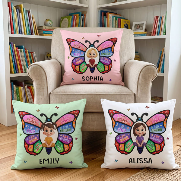 Personalized I Am Affirmation Butterfly Pillow - Custom Kids & Grandkids Gift
