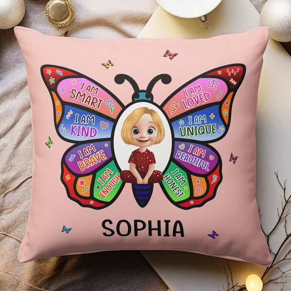 Personalized I Am Affirmation Butterfly Pillow - Custom Kids & Grandkids Gift
