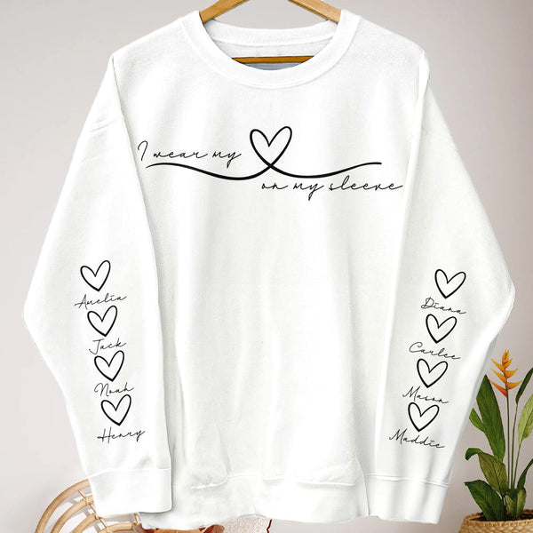 I Wear My Heart On My Sleeve Mother's Day Gift For Mom, Grandma, Auntie Ver 2 - Personalized Sweatshirt