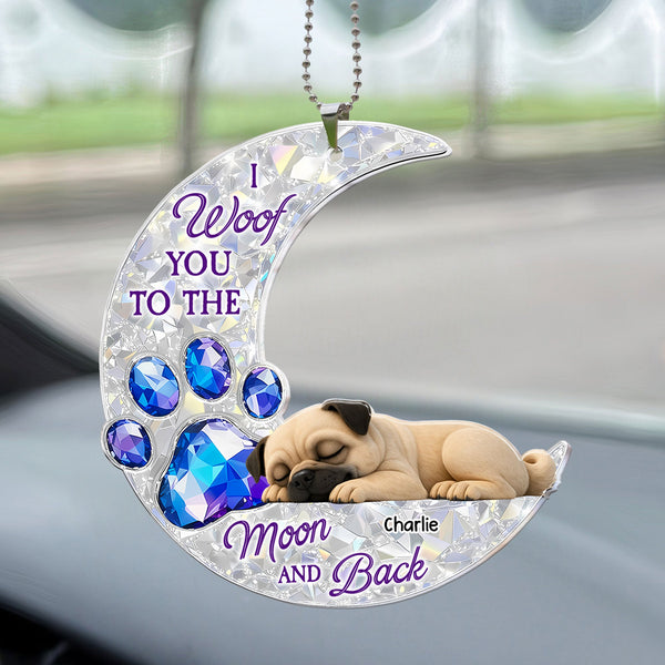 I Woof You To The Moon And Back - Personalized Rear View Mirror Accessory
