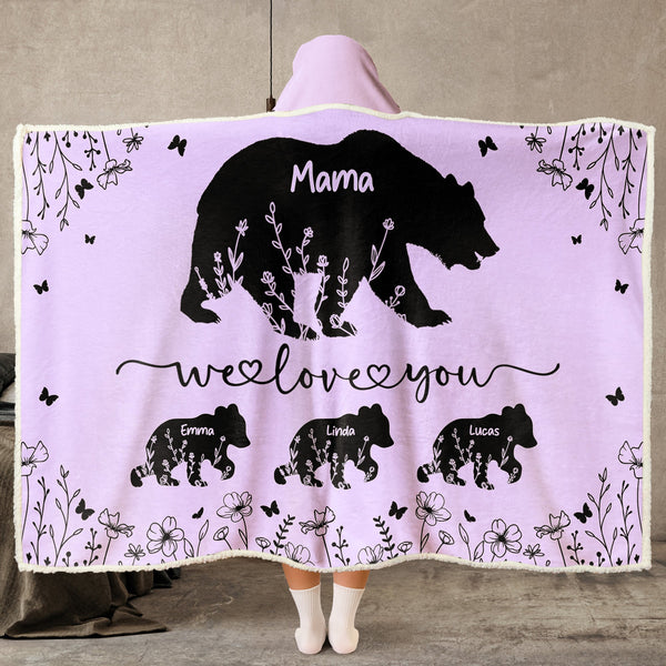 Mother's Day Gifts, Mama Bear We Love You Floral Version - Personalized Wearable Blanket