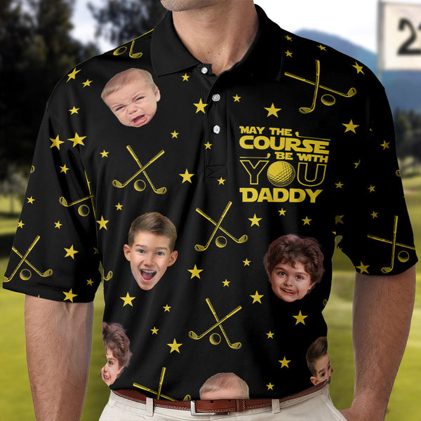 Father's Day Gifts, May The Course Be With You Daddy - Custom Faces - Personalized Photo Polo Shirt