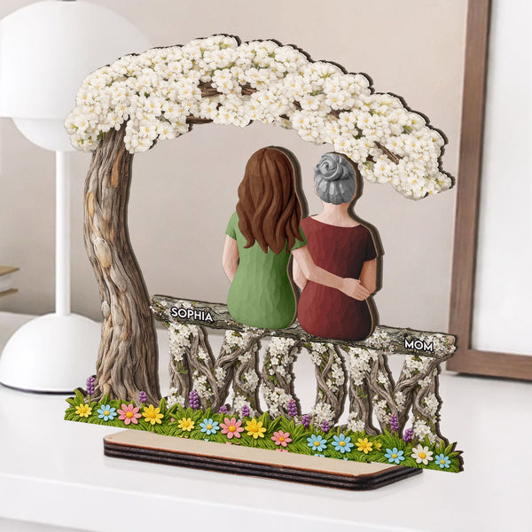 Mom And Children Sitting Together - Personalized Wooden Plaque