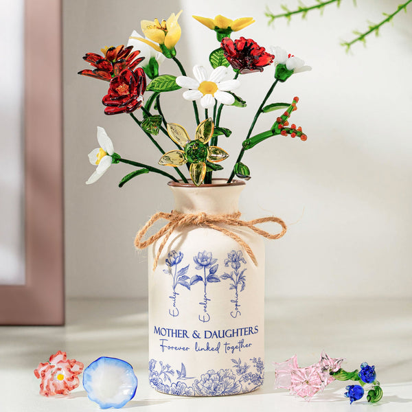 Mother & Daughters Forever Linked Together - Personalized Vase