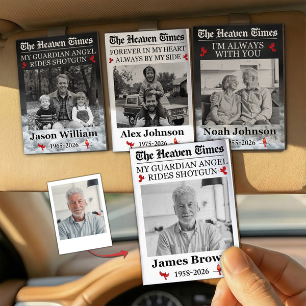My Guardian Angel Rides Shotgun - The Heaven Times - Personalized Car Visor Clip | Memorial Driving Keepsake Gift For Loved Ones