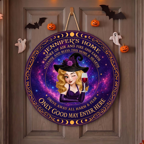 Only Good May Enter Here Witch Halloween - Personalized Round Wood Sign