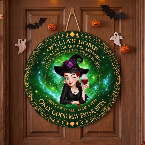 Only Good May Enter Here Witch Halloween - Personalized Round Wood Sign