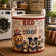 Red White Woof Personalized Quilted Laundry Basket TP01