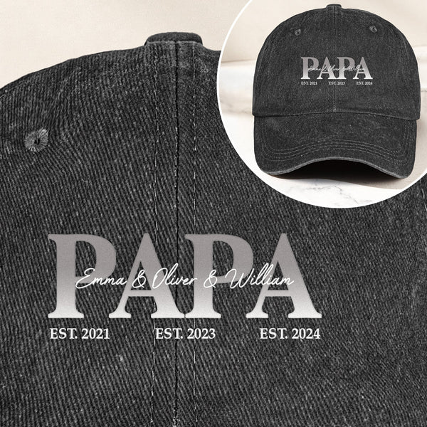 Papa Daddy Dad Kids' Names - Personalized Cap