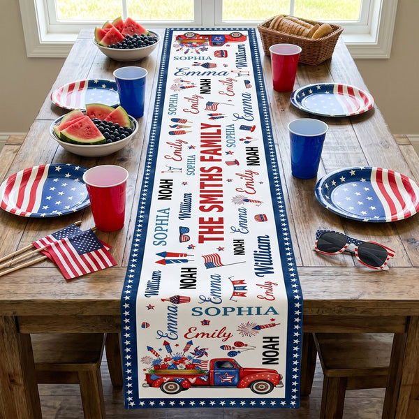Patriotic Family Repeating Names USA 250th Anniversary - Personalized Table Runner