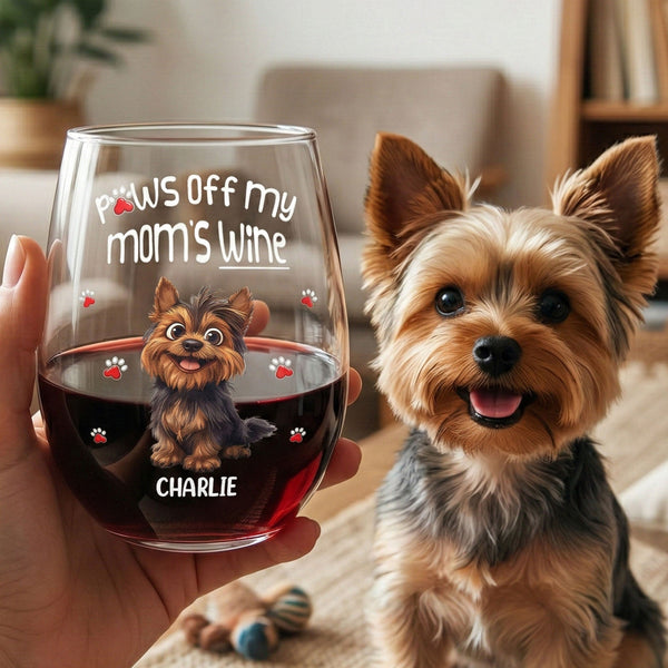 Paws Off My Mom's Wine - Personalized Wine Glass