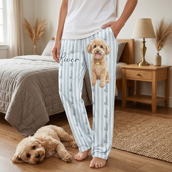 Pet Portrait Watecolor Striped Pattern - Personalized Lounge Pants