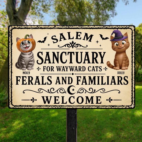 Personalized Salem Sanctuary Cat Metal Sign - Custom Halloween Wall Decor for Cat Lovers