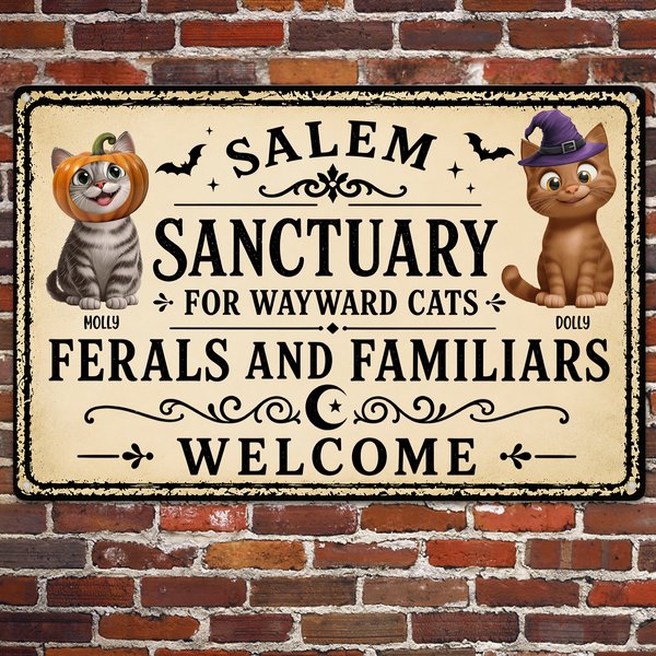 Personalized Salem Sanctuary Cat Metal Sign - Custom Halloween Wall Decor for Cat Lovers