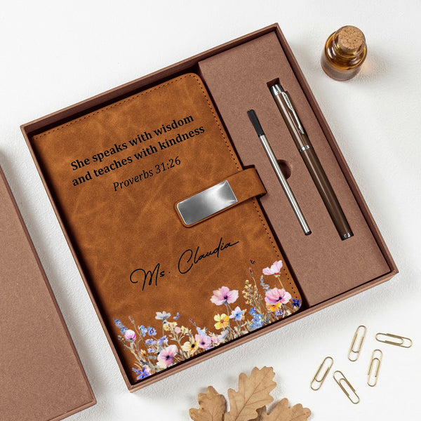 She Speaks With Wisdom And Teaches With Kindness, Proverbs 31:26 - Personalized Notebook Set