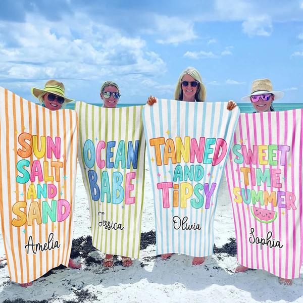 Striped Summer Beach Life - Personalized Beach Towel