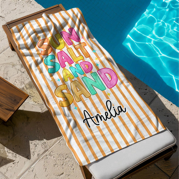 Striped Summer Beach Life - Personalized Beach Towel