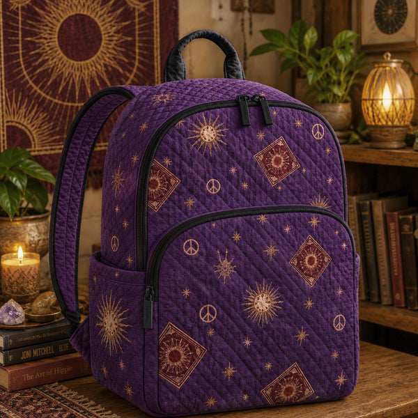 Boho Hippie Sun and Moon Stars Quilted Backpack TN11