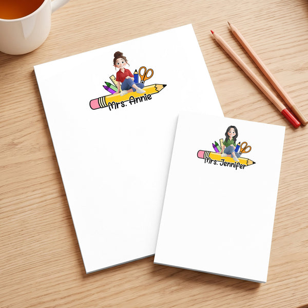 Teacher Name Floral Pear / Bell Pencil - Personalized Notepad