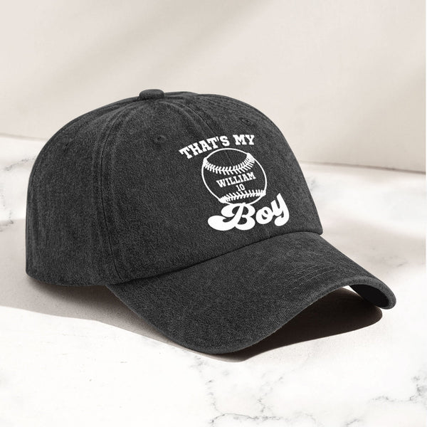 That's My Boy, Girl, Baseball, Football - Personalized Distressed Denim Cap