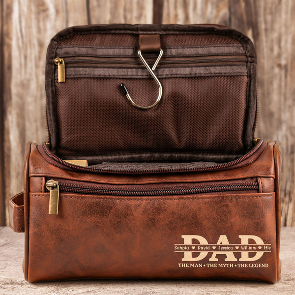 The Man The Myth The Legend Custom Dad Grandpa - Personalized Leather Toiletry Bag