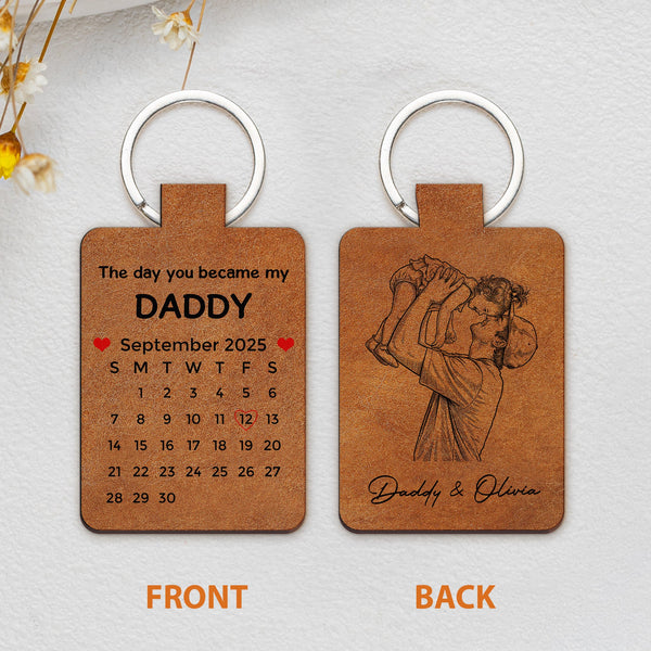 The Day You Became My Dad Sketch Line Art Father's Day Gift For Him - Personalized Keychain | Gift For Dad