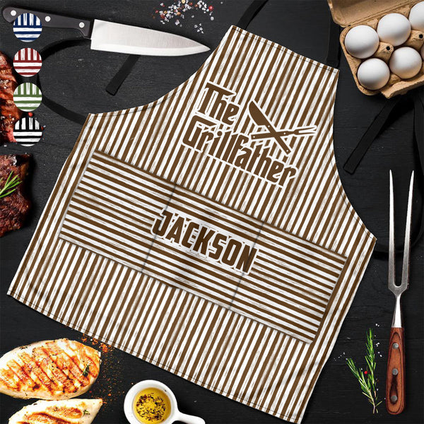 The Grillfather Custom Name Striped Pattern Father's Day Gift For Dad, Husband - Personalized Apron | Gift For Grill Masters