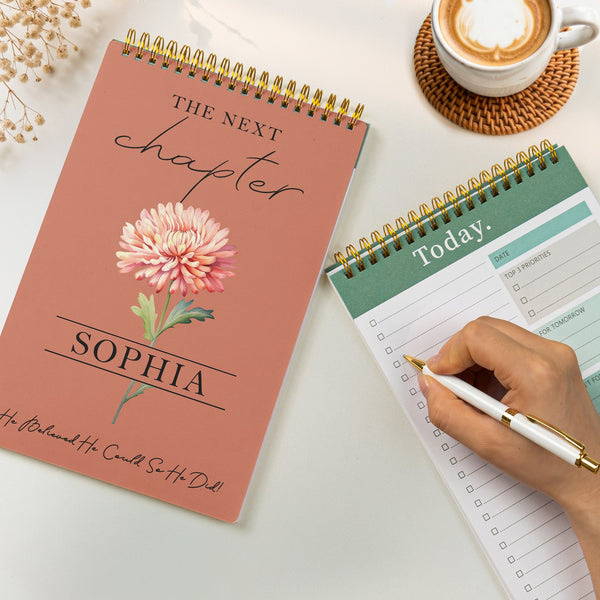 Personalized Next Chapter Floral Daily Planner - Custom Name Journal