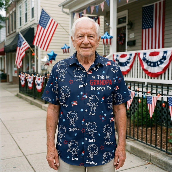 This Daddy Belongs To USA Flag Pattern - Personalized Hawaiian Shirt