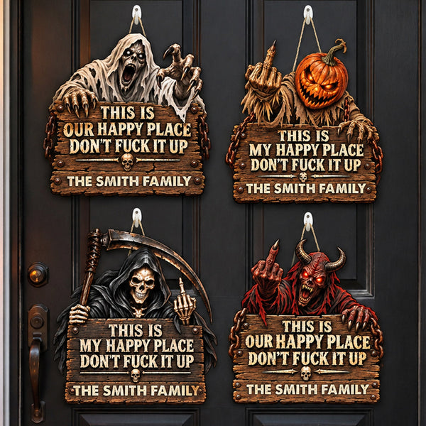 Personalized This Is My Happy Place Wood Sign - Funny Halloween Decor