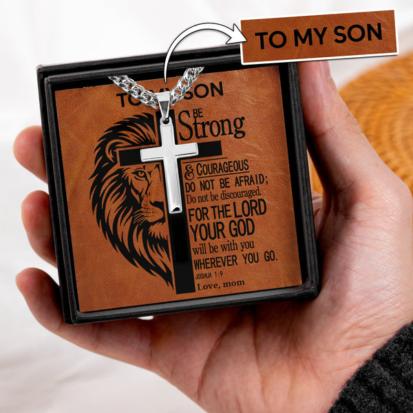 To My Son Be Strong & Courageous Bible Verse - Personalized Necklace