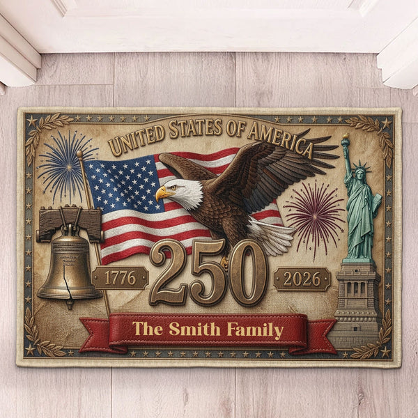USA 250th Birthday Faux Pattern - Personalized Doormat