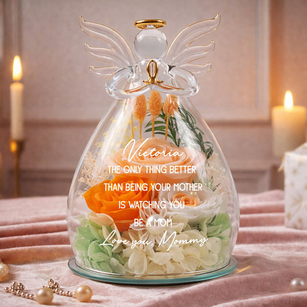 Watching You Be A Mom Gift For Daughter From Mom - Personalized Flower In Glass Angel Figurines