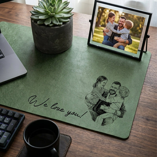We Love You Custom Photo Sketch Line Art Father's Day Gift For Husband, Dad - Personalized Desk Mat